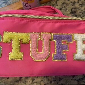 Pink Cosmetic Bag with Colorful Lettering